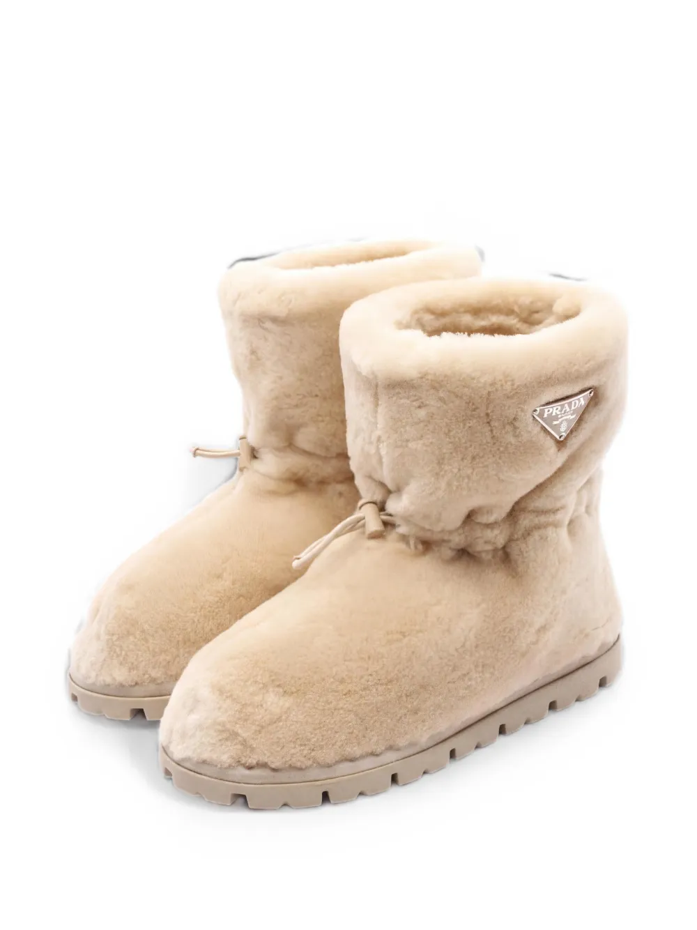 Prada Pre-Owned shearling logo plate boots - Toni neutri