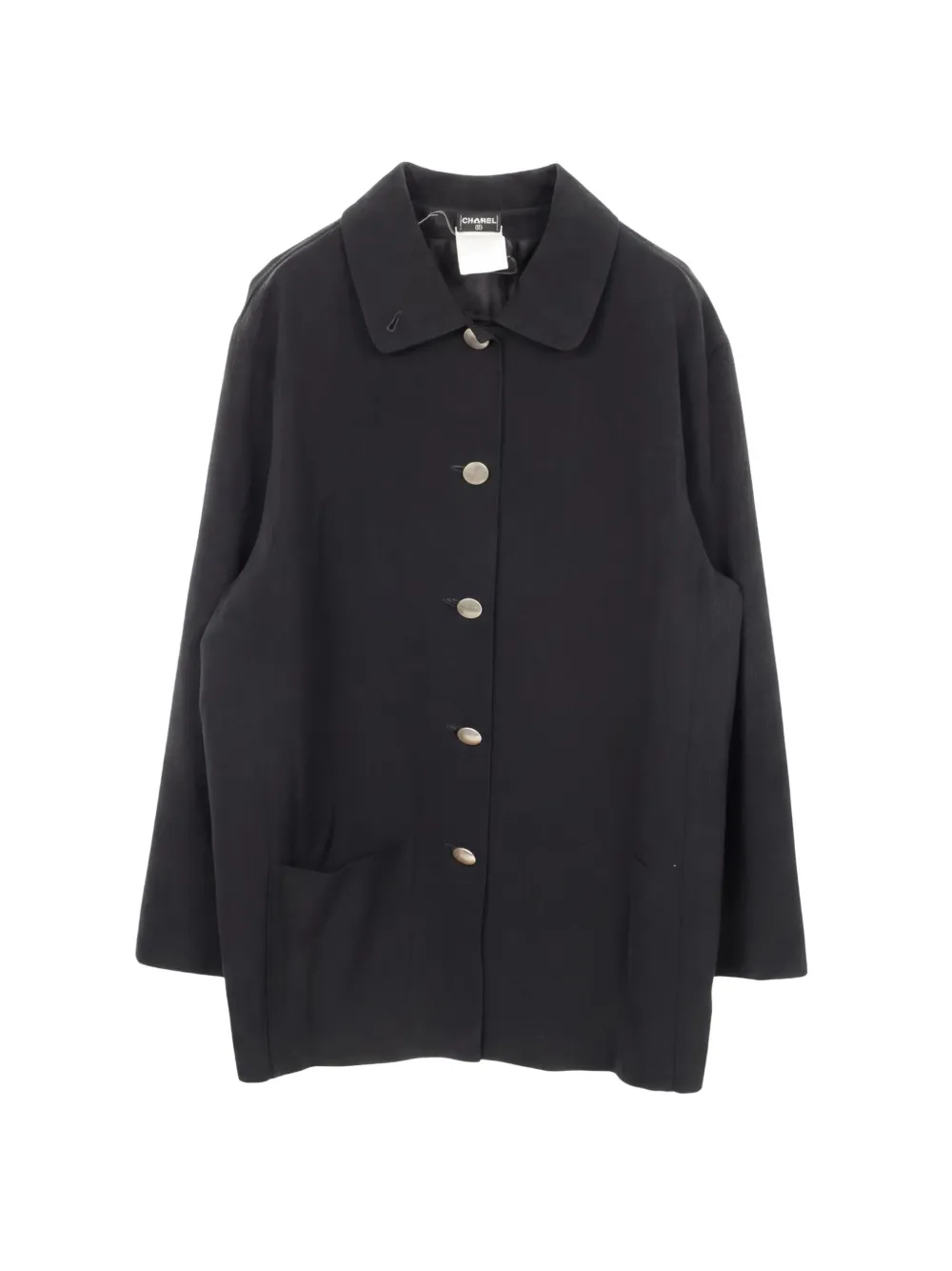 CHANEL Pre-Owned 1986-1988 logo-button convertible-collar coat - Black