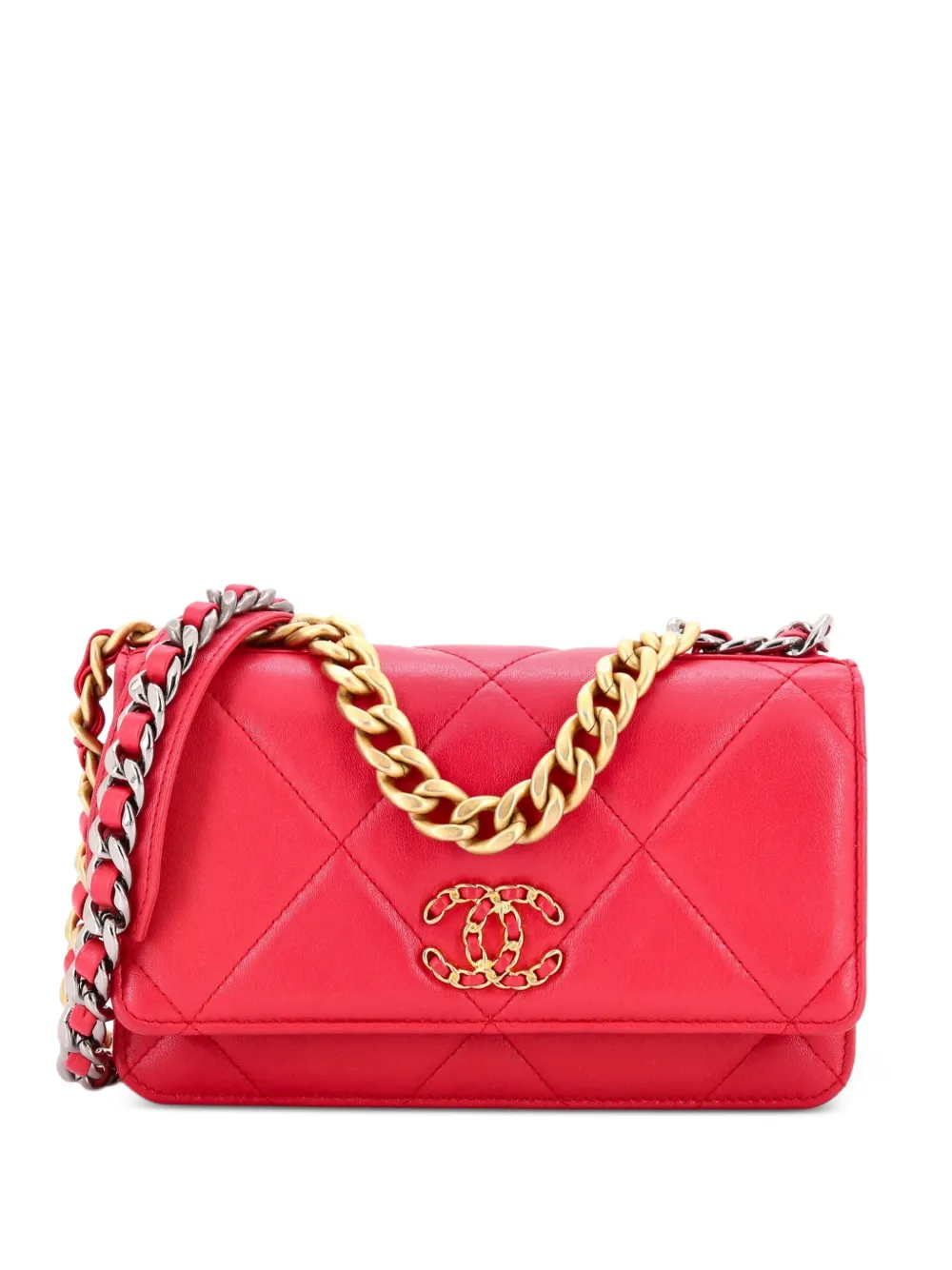 CHANEL Pre-Owned 19 Wallet on Chain Quilted Lambskin crossbody bag - Rosa