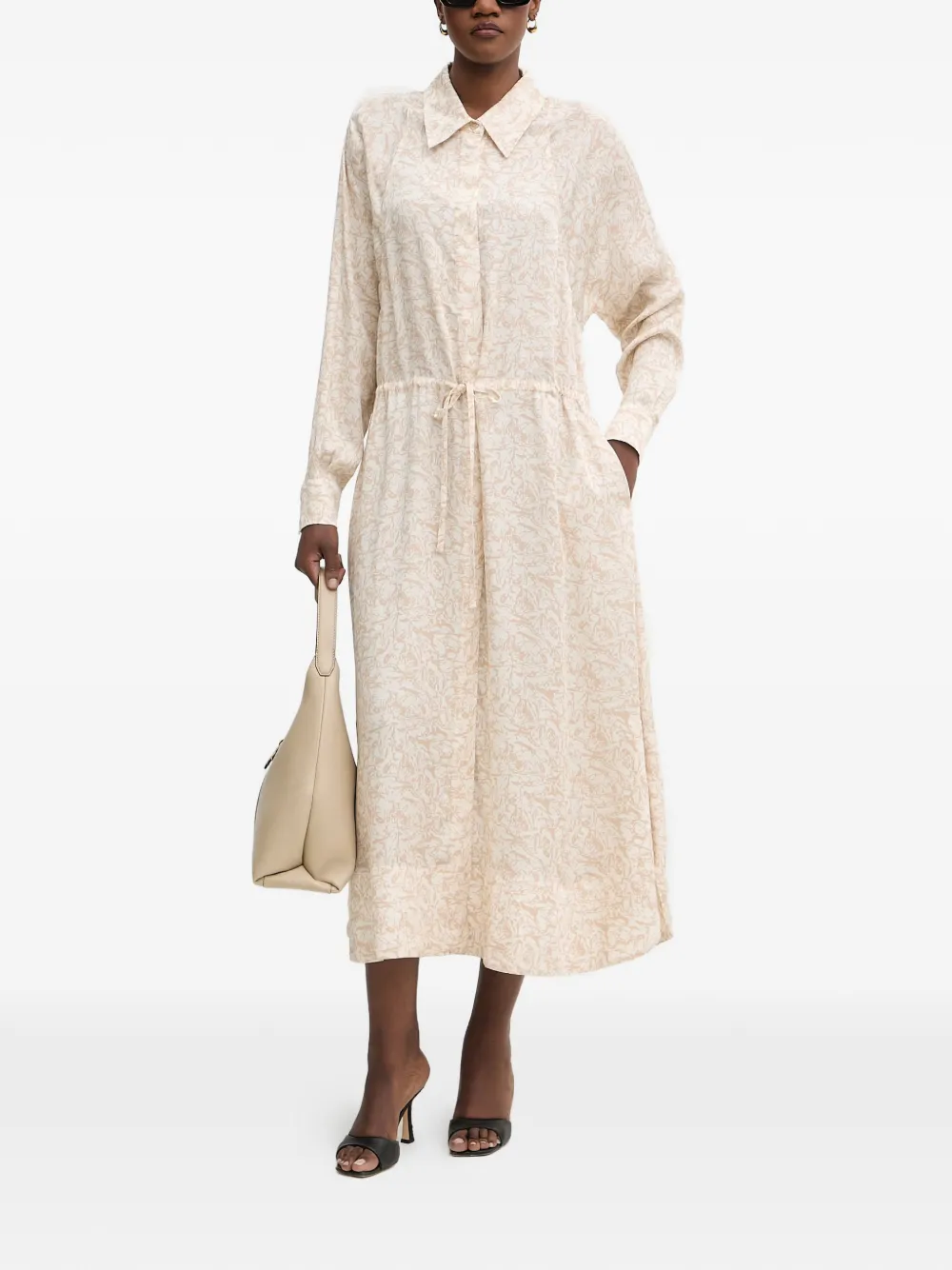 Trussardi Jurk met trekkoordtaille en all-over print Beige