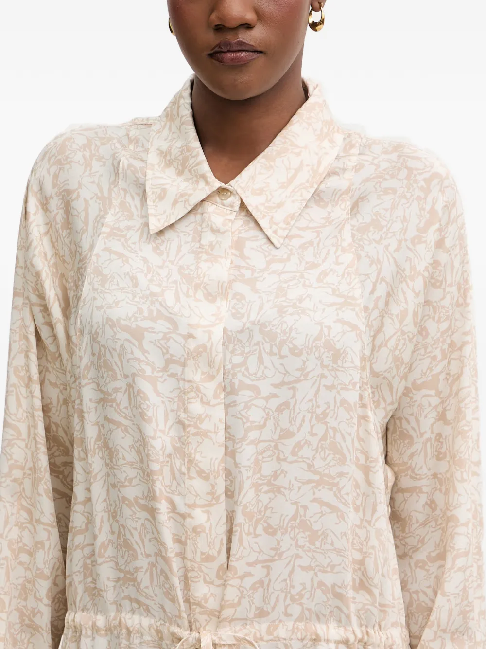 Trussardi Jurk met trekkoordtaille en all-over print Beige
