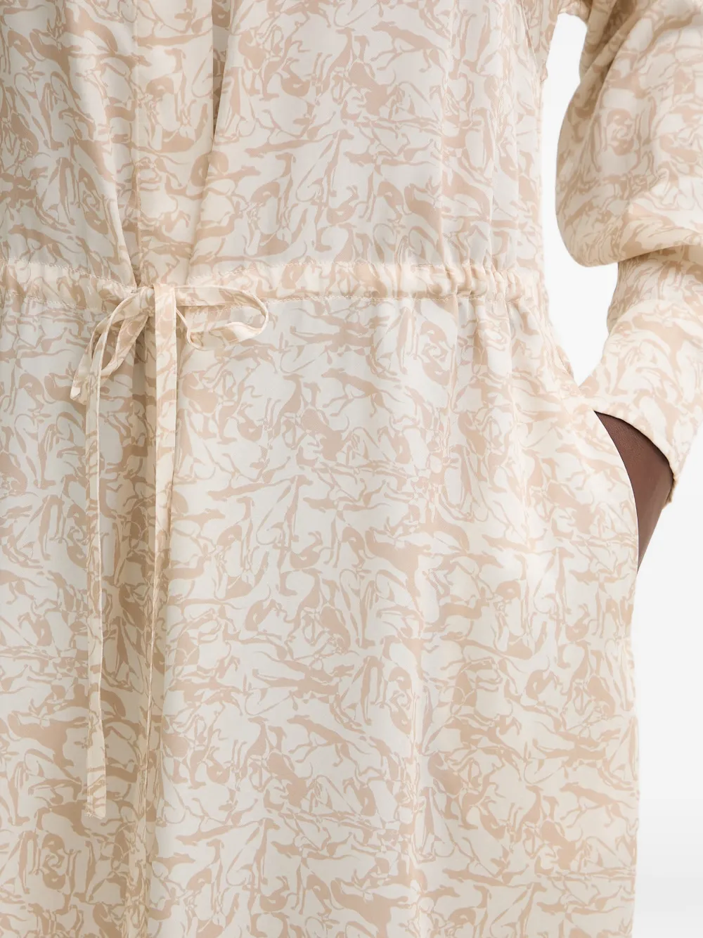Trussardi Jurk met trekkoordtaille en all-over print Beige