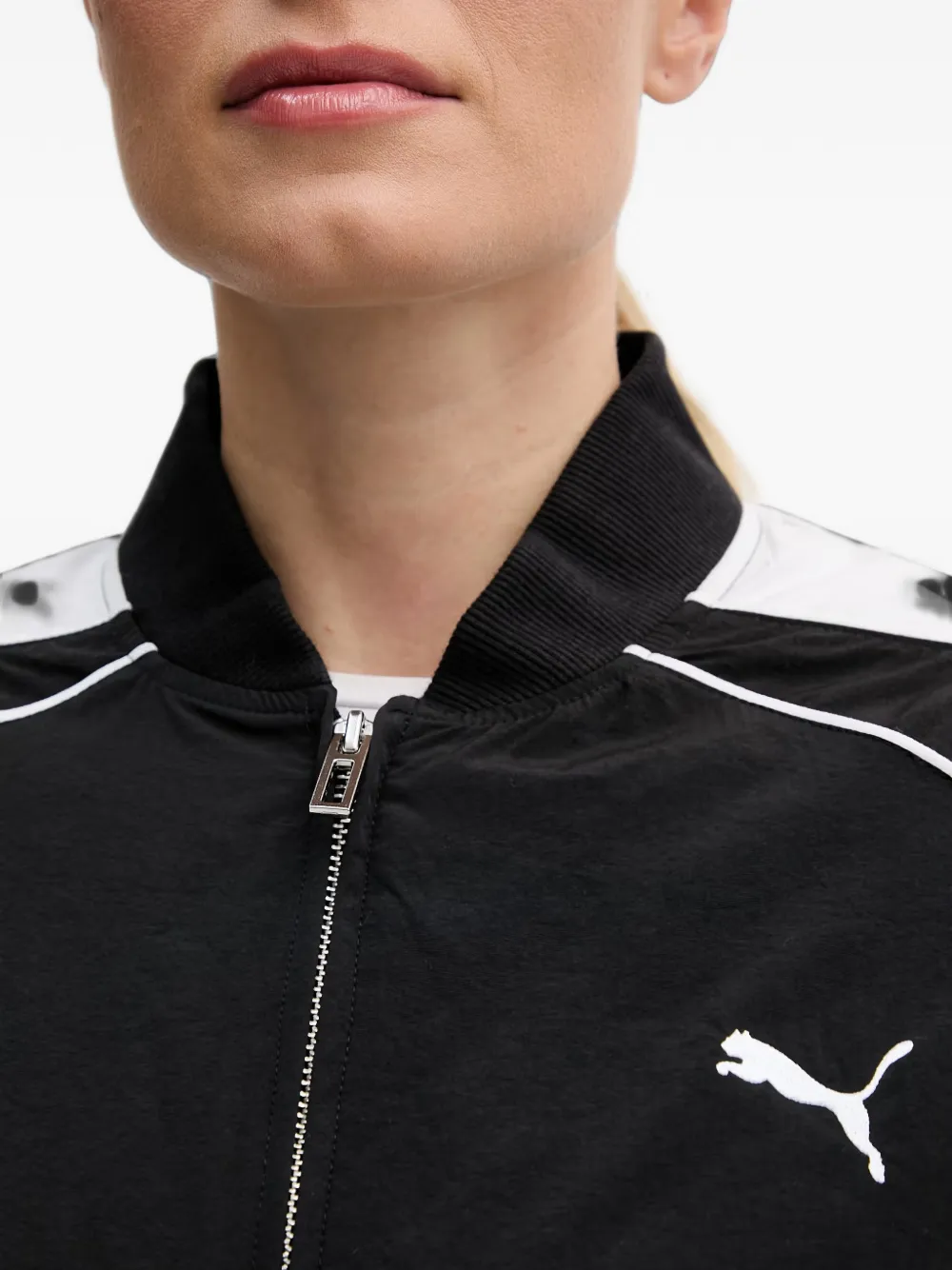 PUMA T7 logo-embroidered bomber jacket Zwart