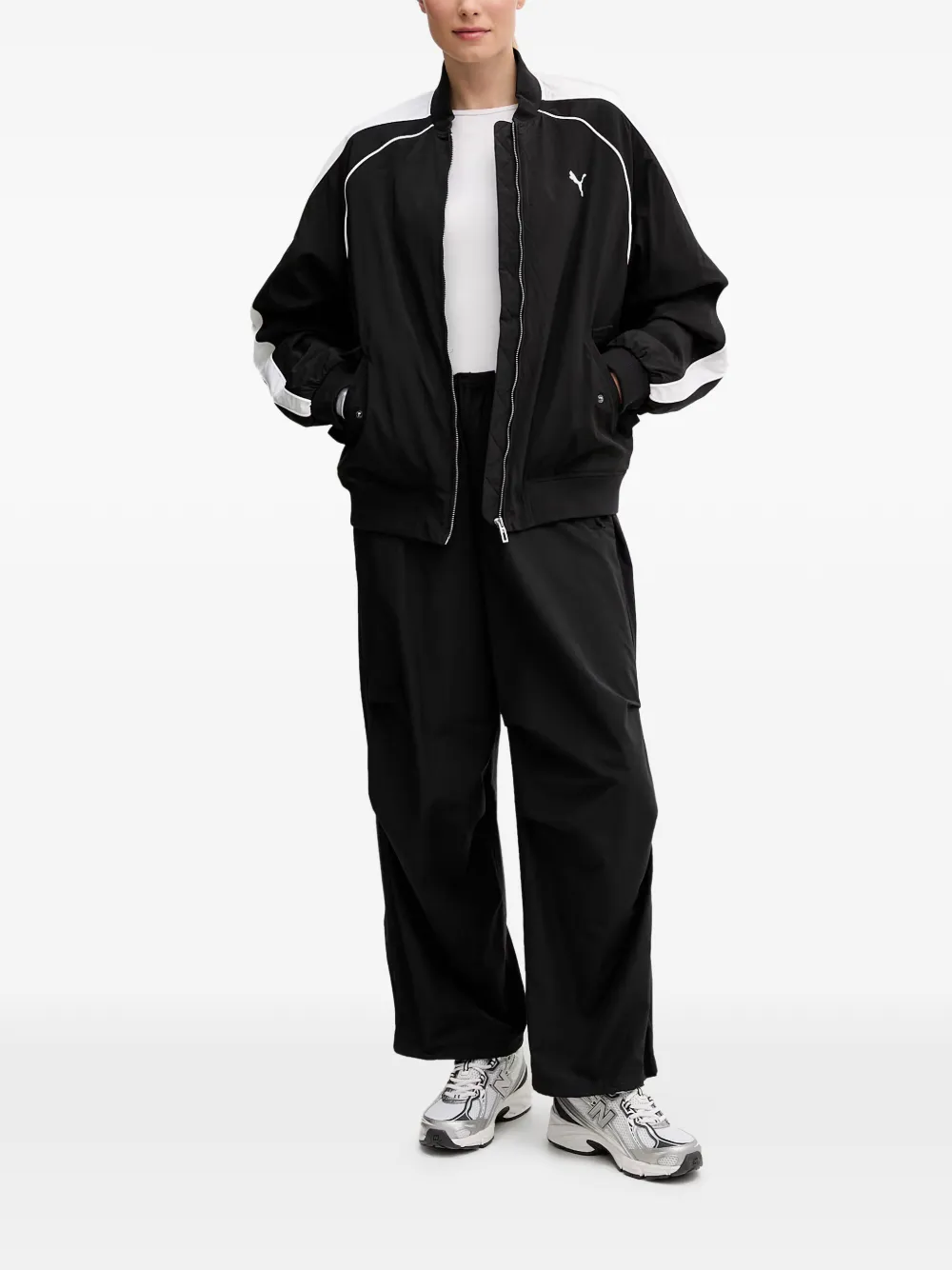PUMA T7 logo-embroidered bomber jacket Zwart