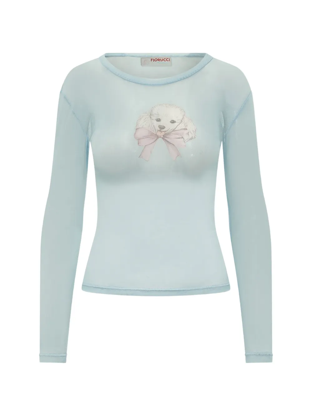 Fiorucci poodle-printed tulle long-sleeved t-shirt - Blu