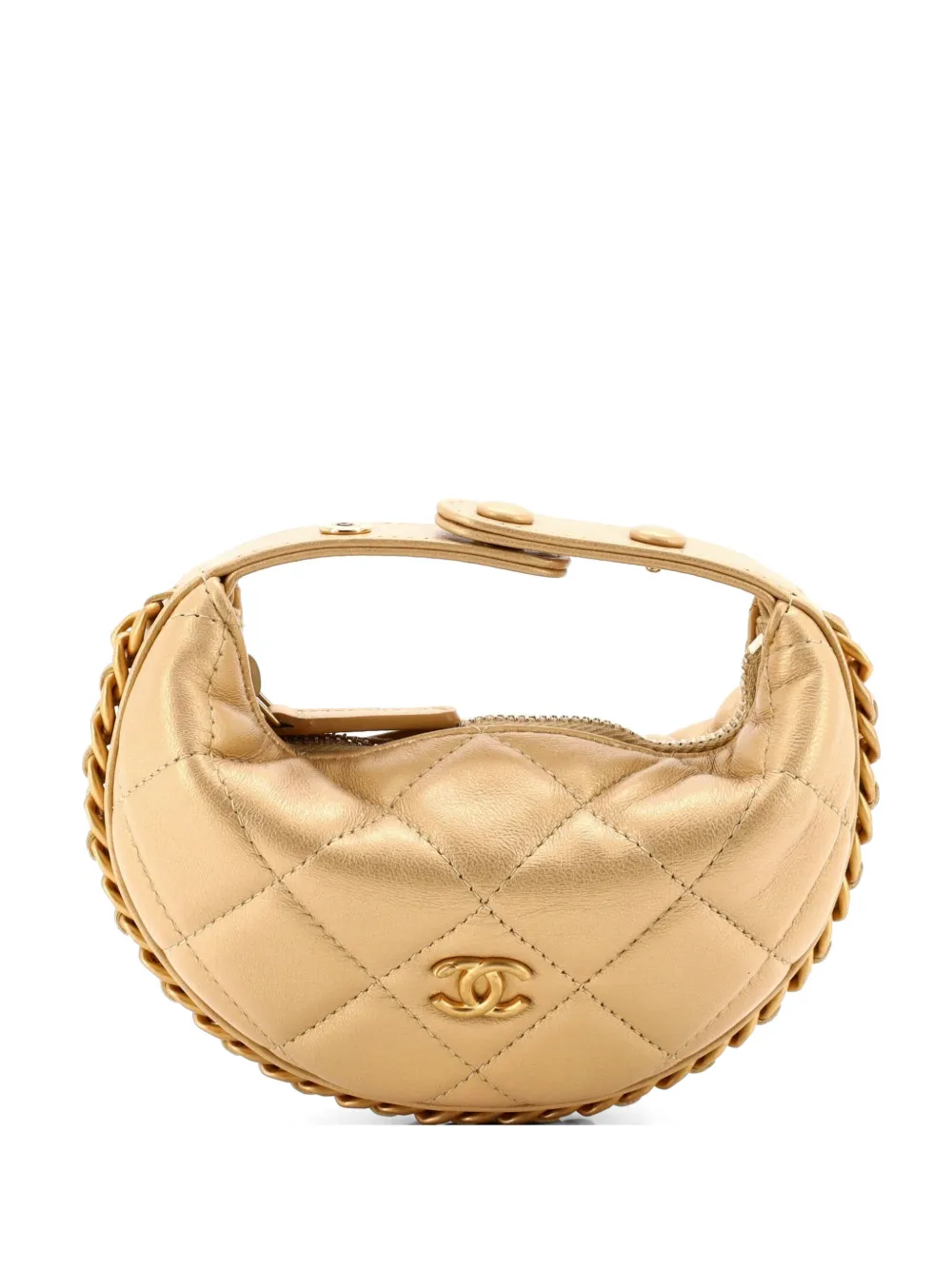 CHANEL Pre-Owned Chain Around Pouch Quilted Lambskin Extra Mini hobo bag - Gold