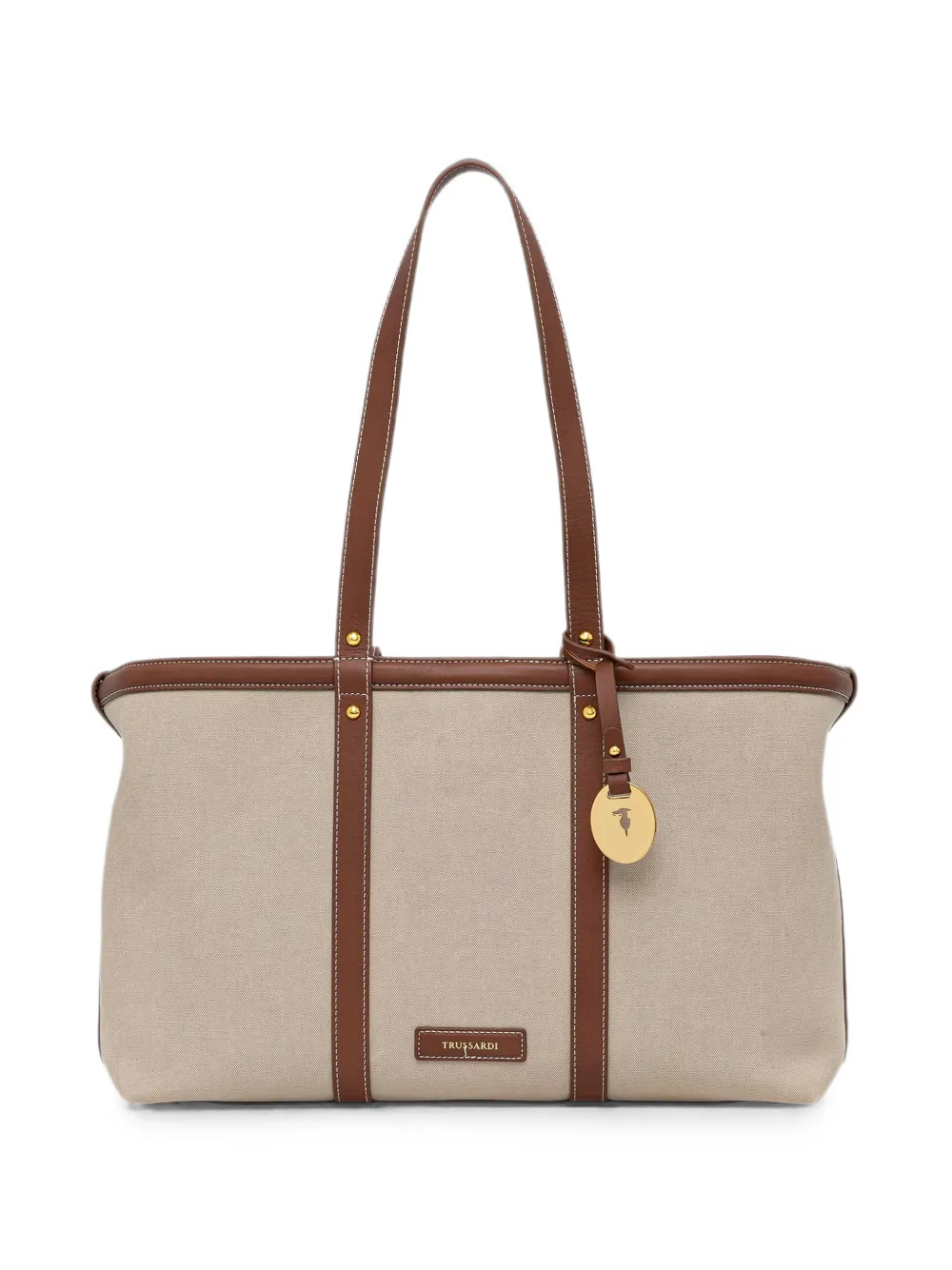 Trussardi Elba leather-trim canvas tote bag - Toni neutri
