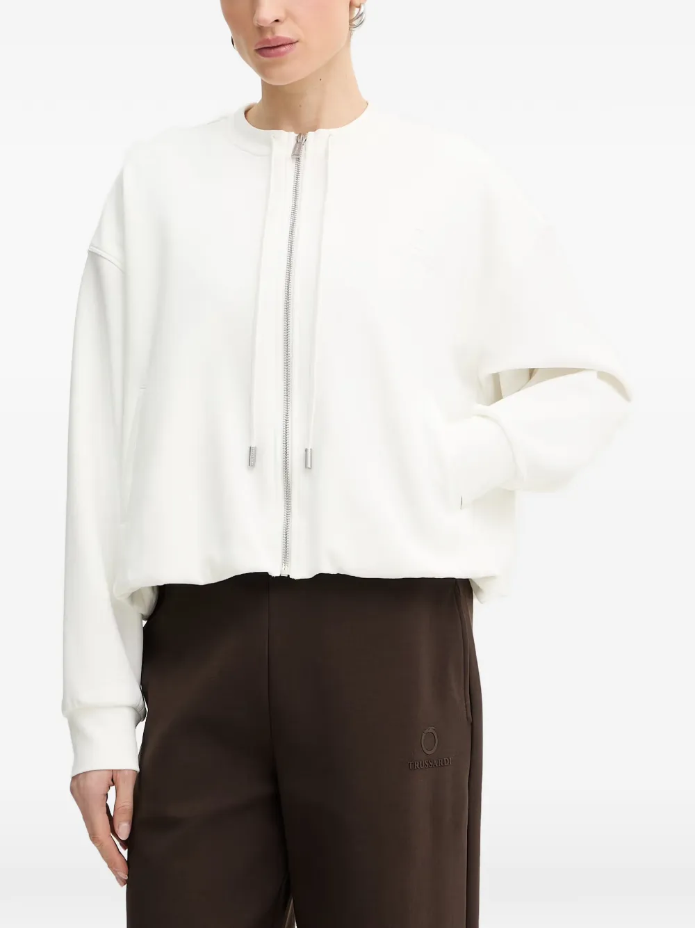 Trussardi logo-embossed zip-up sweater - Bianco