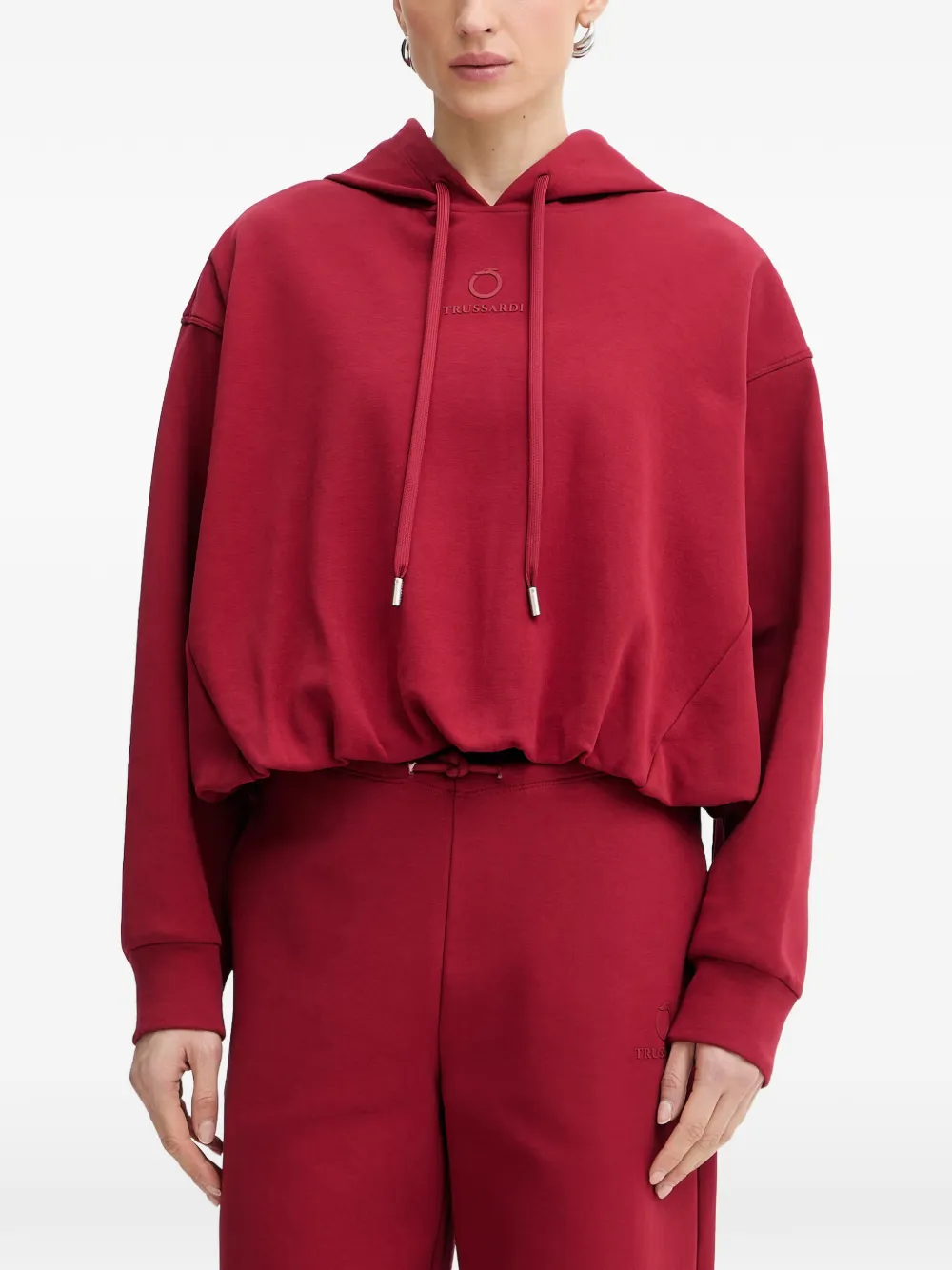 Trussardi logo-embroidered drawstring hoodie - Rosso