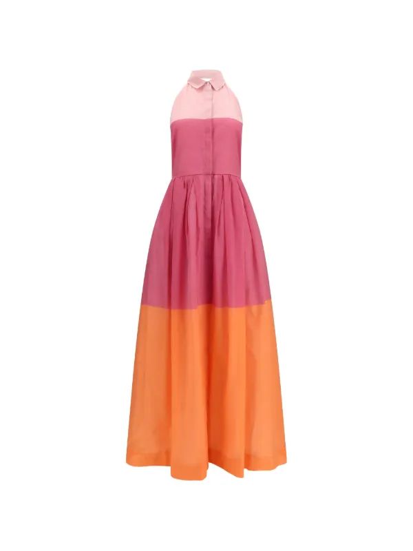 orange pink color block dress Pink and Orange Color Block Dress Outfit Ideas