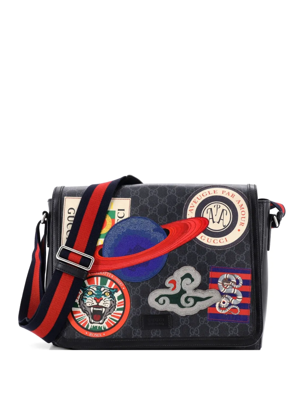 Gucci Pre-Owned Night Courrier Flap Messenger GG Coated Canvas with Applique Large crossbody bag - Nero