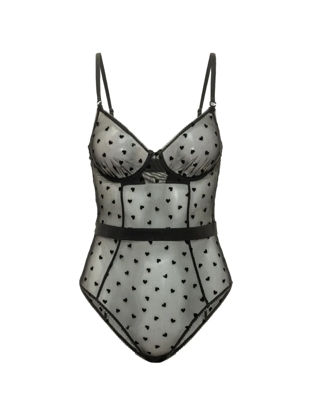 Fiorucci flocked-hearts mesh bodysuit - Schwarz