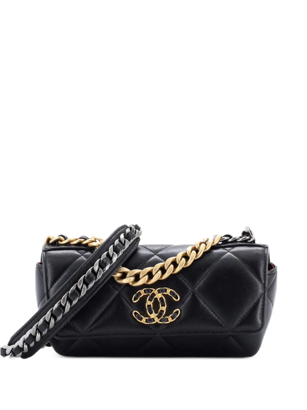 CHANEL Pre-Owned 19 Glasses Case with Chain Quilted Goatskin clutch bag - Nero