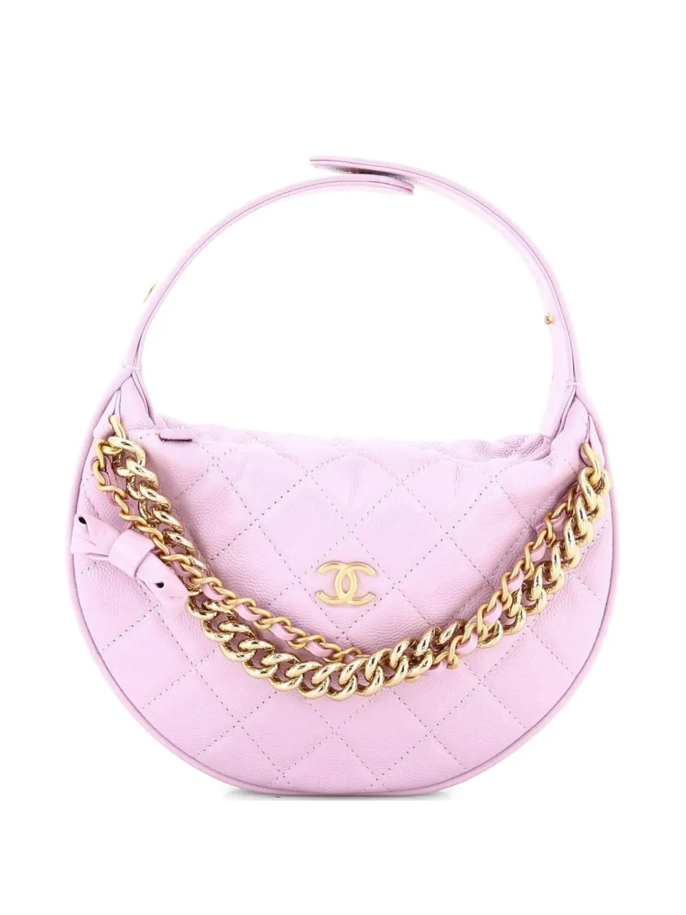CHANEL Pre-Owned Double Chain Bow Pouch Quilted Caviar Mini hobo bag - Purple
