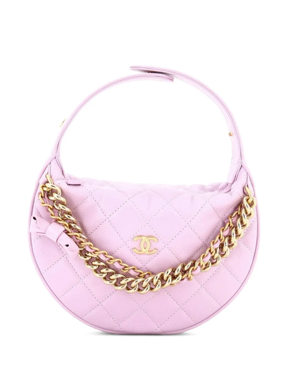 CHANEL Pre-Owned Mini Tasche aus gestepptem Kaviarleder mit Kettenriemen und Schleife - Violett