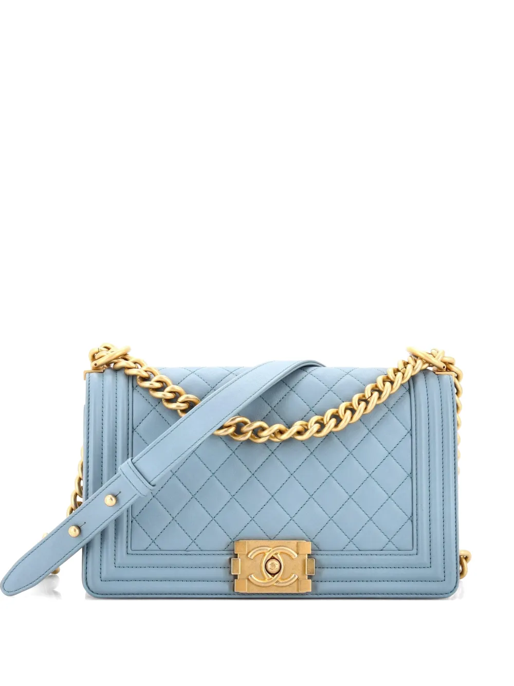 CHANEL Pre-Owned Borsa a spalla Boy media in pelle di agnello trapuntata con battente - Blu