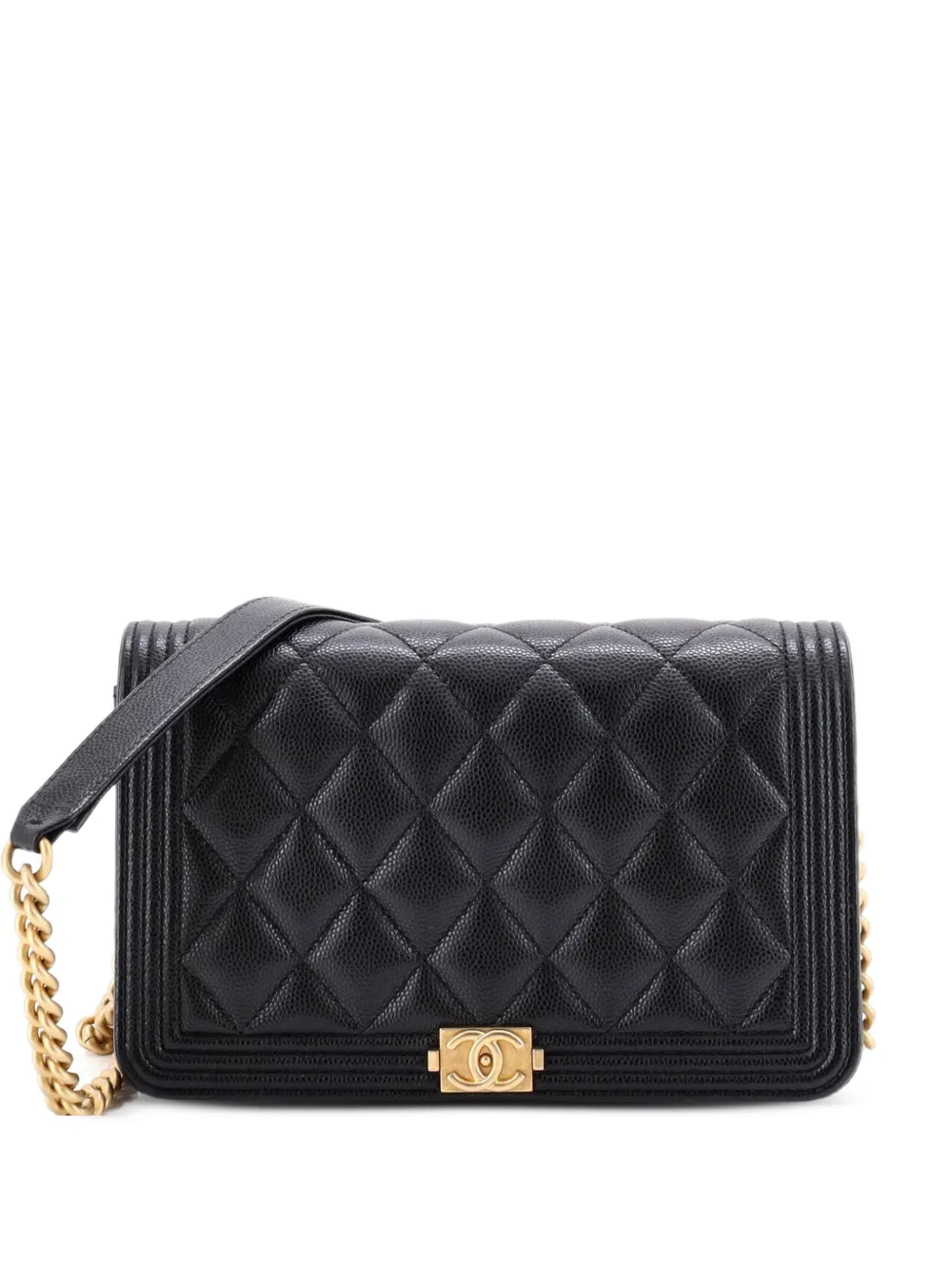 CHANEL Pre-Owned Gestepptes Boy Portemonnaie mit Kettenriemen - Schwarz