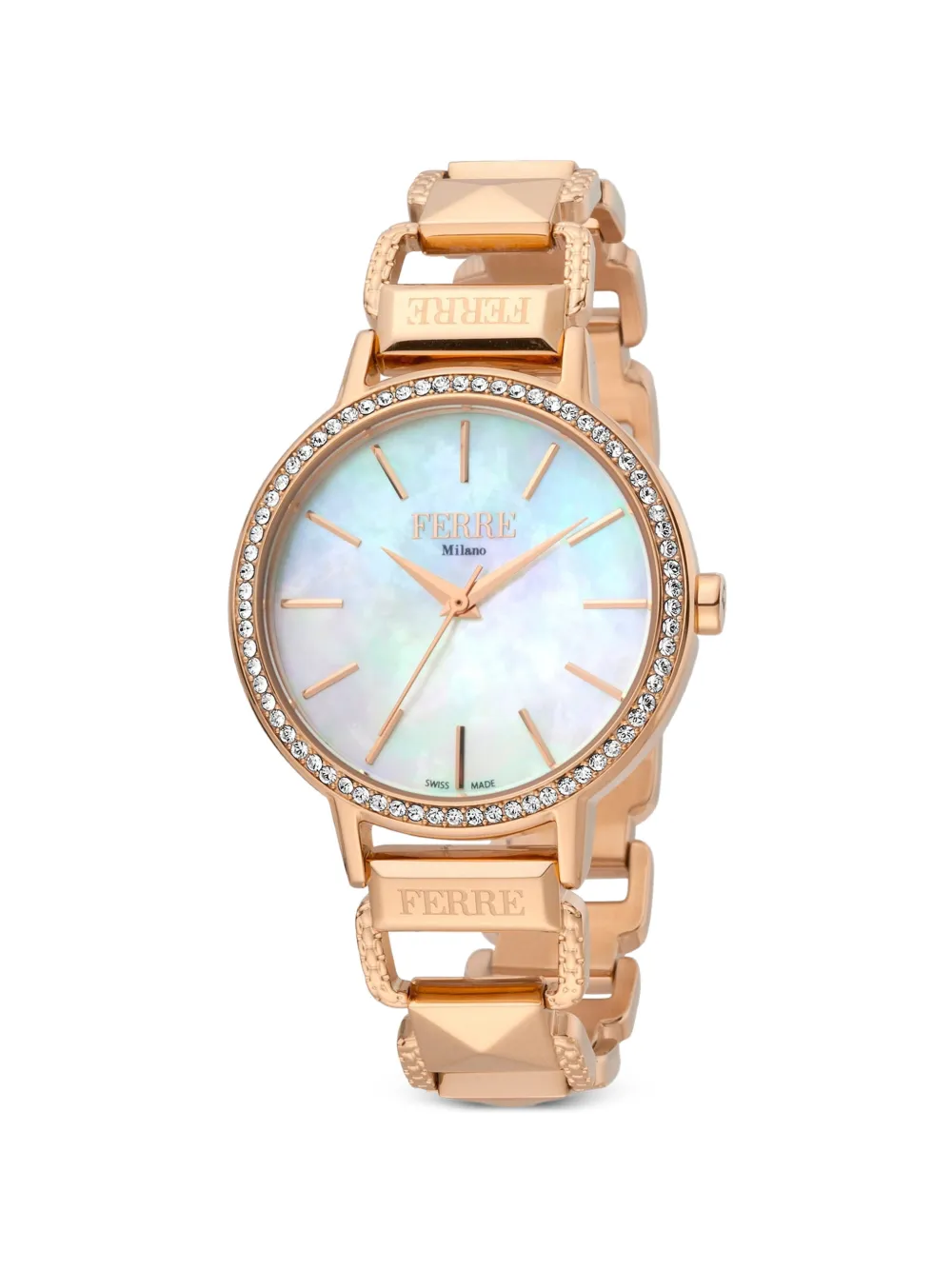 FERRE Milano Classic crystal-embellished 34mm watch - Bianco