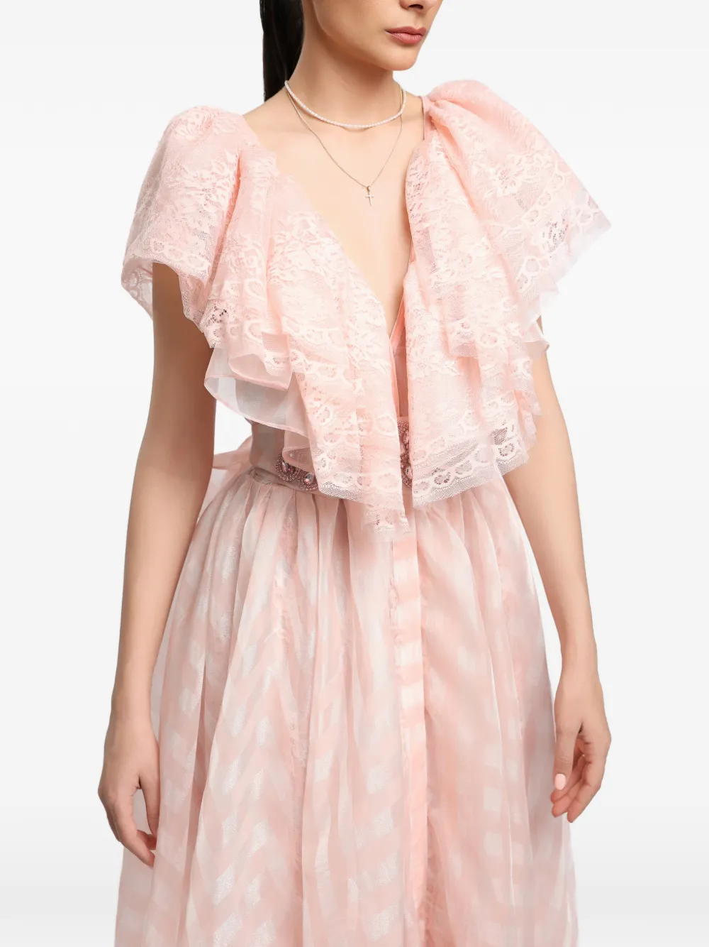 MIAU by Clara Rotescu Hanoi jurk met ruches en kant Roze