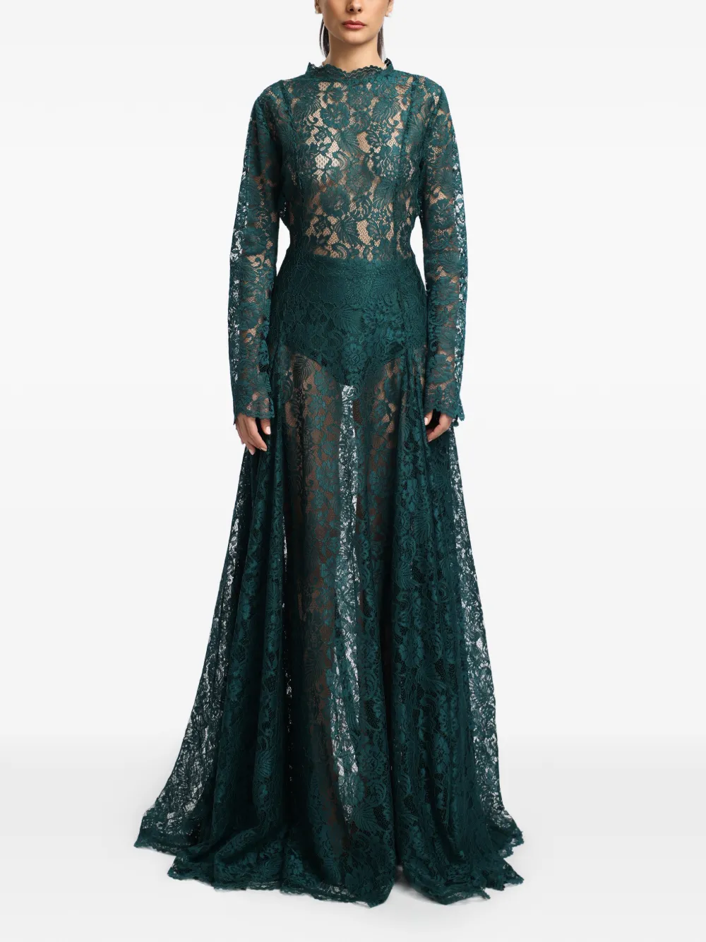 MIAU by Clara Rotescu Inara lace long-sleeve maxi dress - Verde