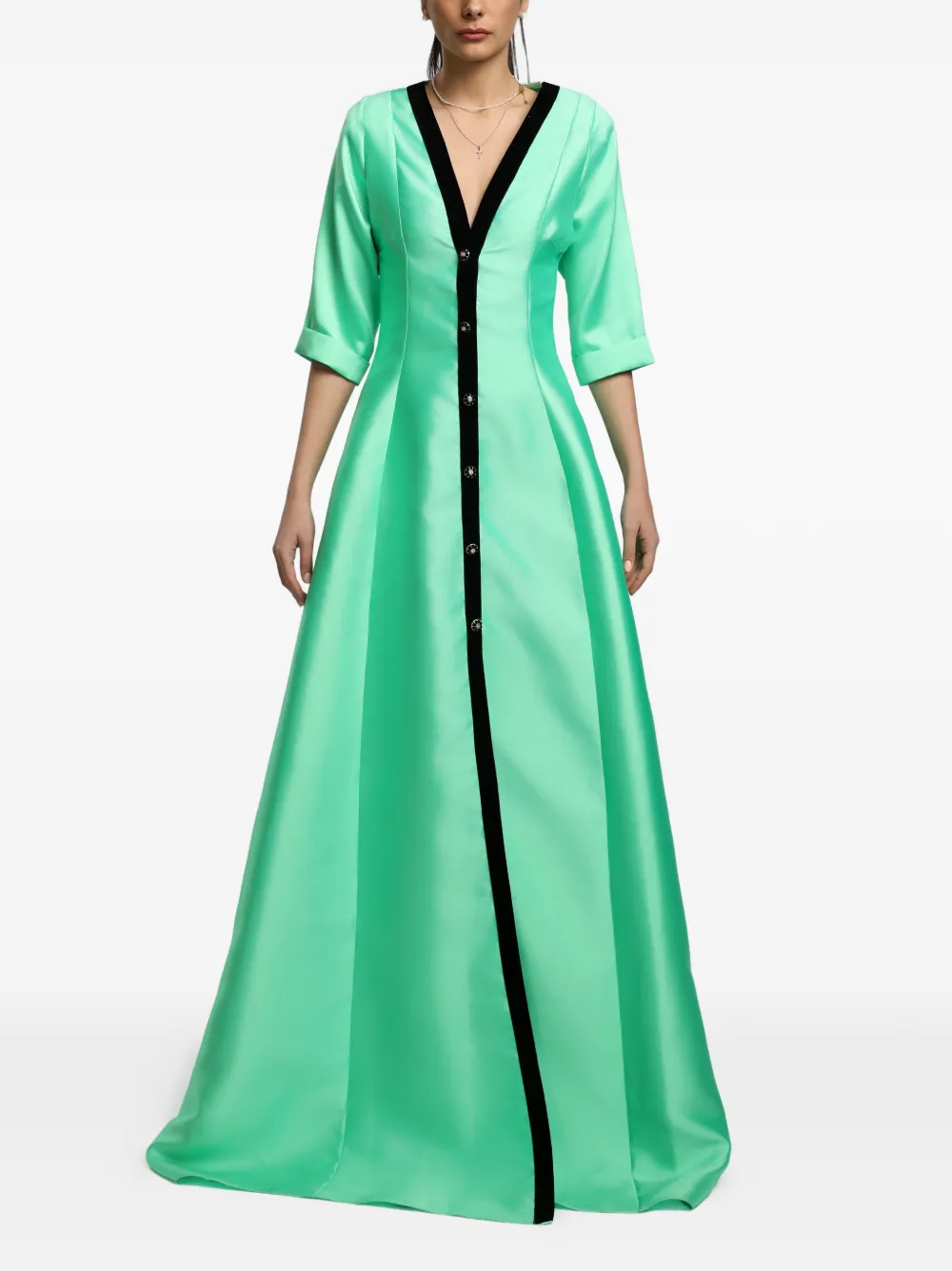 MIAU by Clara Rotescu Bilbao V-neck buttoned maxi dress - Verde