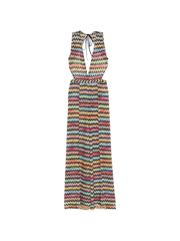 Missoni Jumpsuit in Lamé with Micro Zigzag Pattern and V-neck in Red