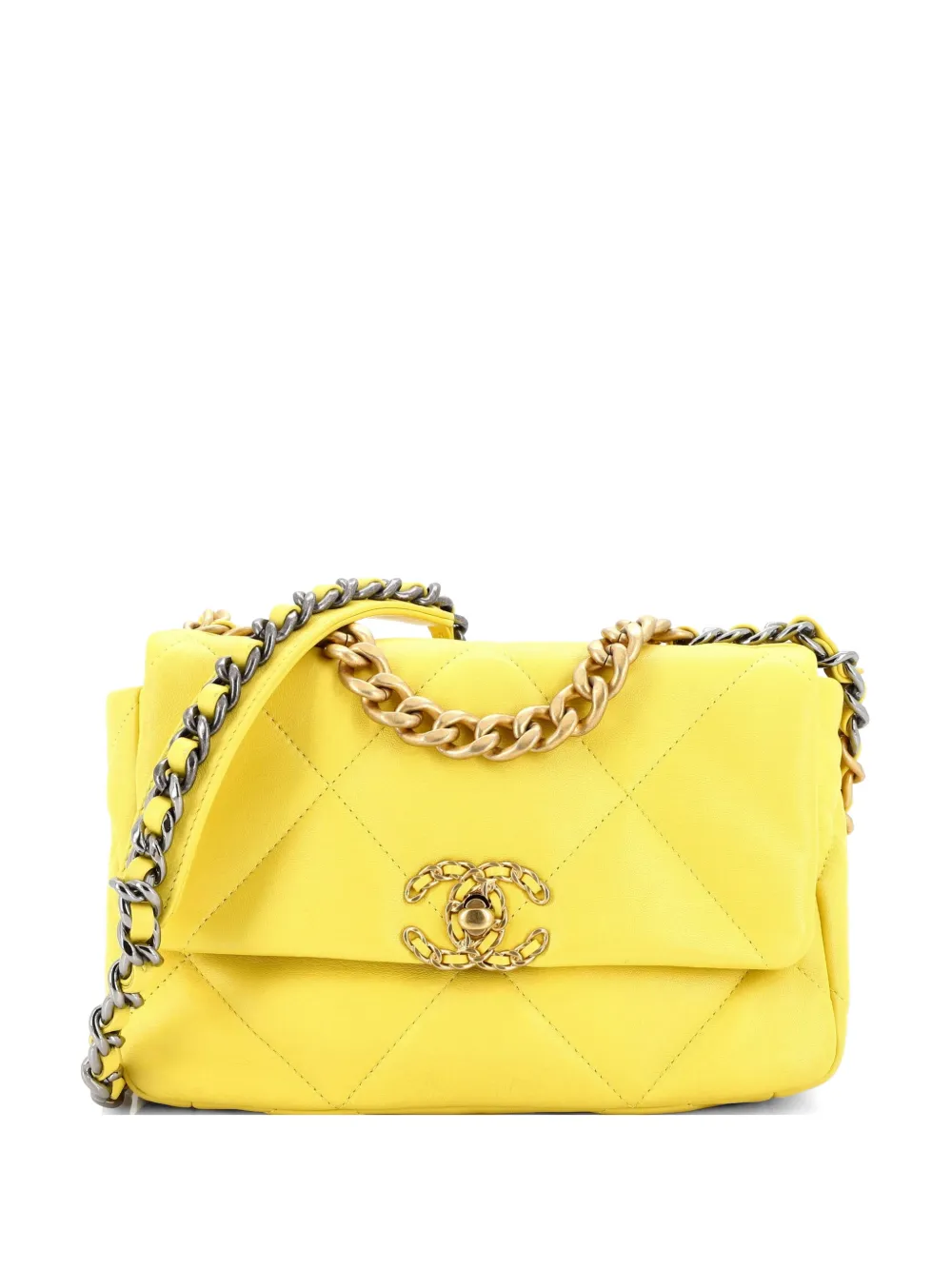 CHANEL Pre-Owned 19 Flap Bag Quilted Leather Medium crossbody bag - Giallo