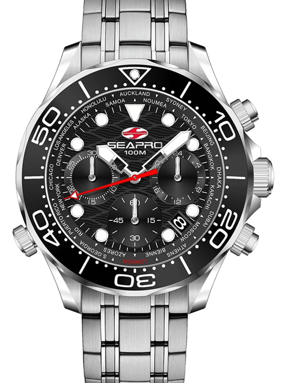  Seapro Montre Mondial Timer 44 Mm - Noir 