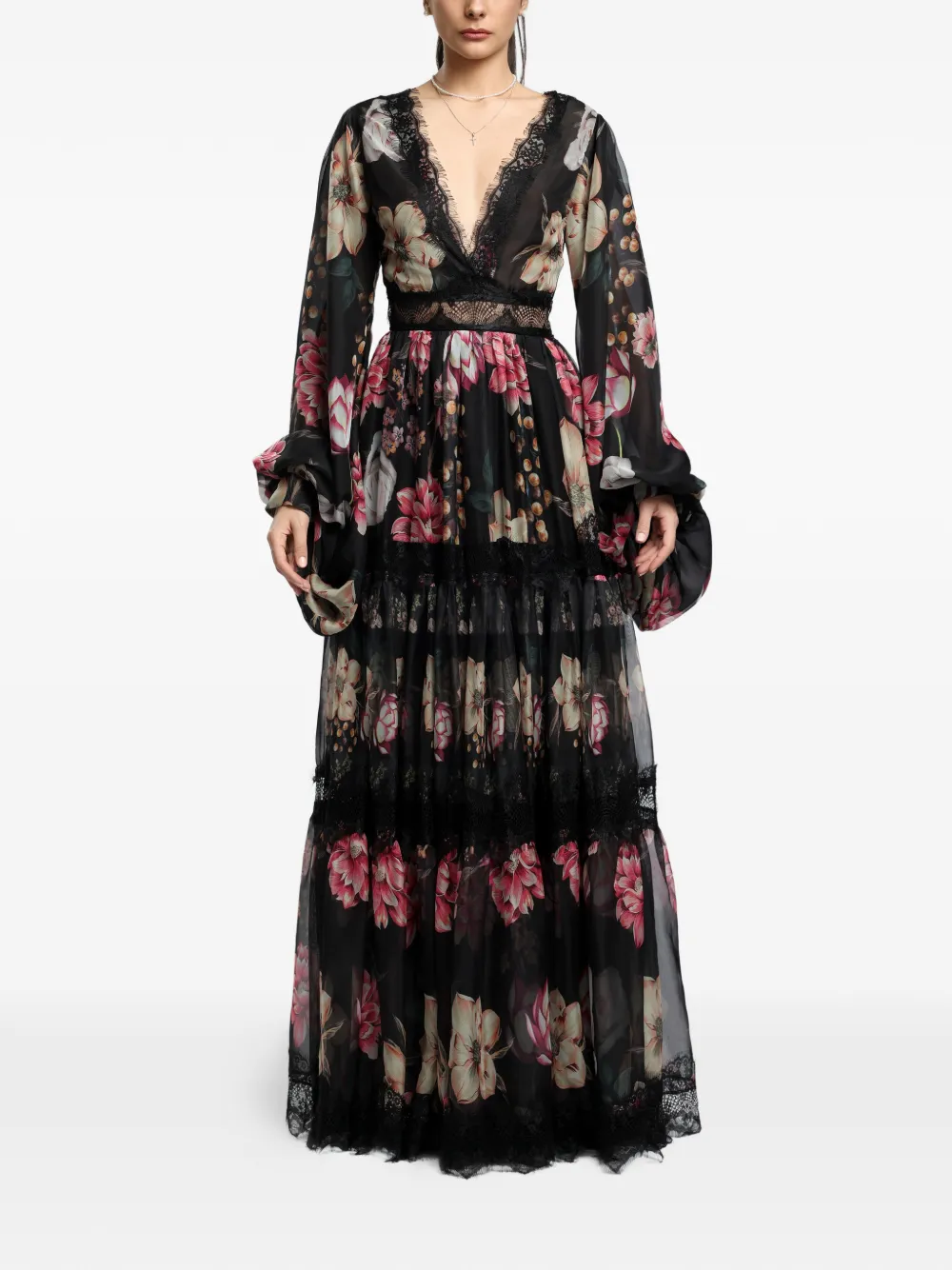 MIAU by Clara Rotescu Lopez maxi-jurk met kanten afwerking Zwart