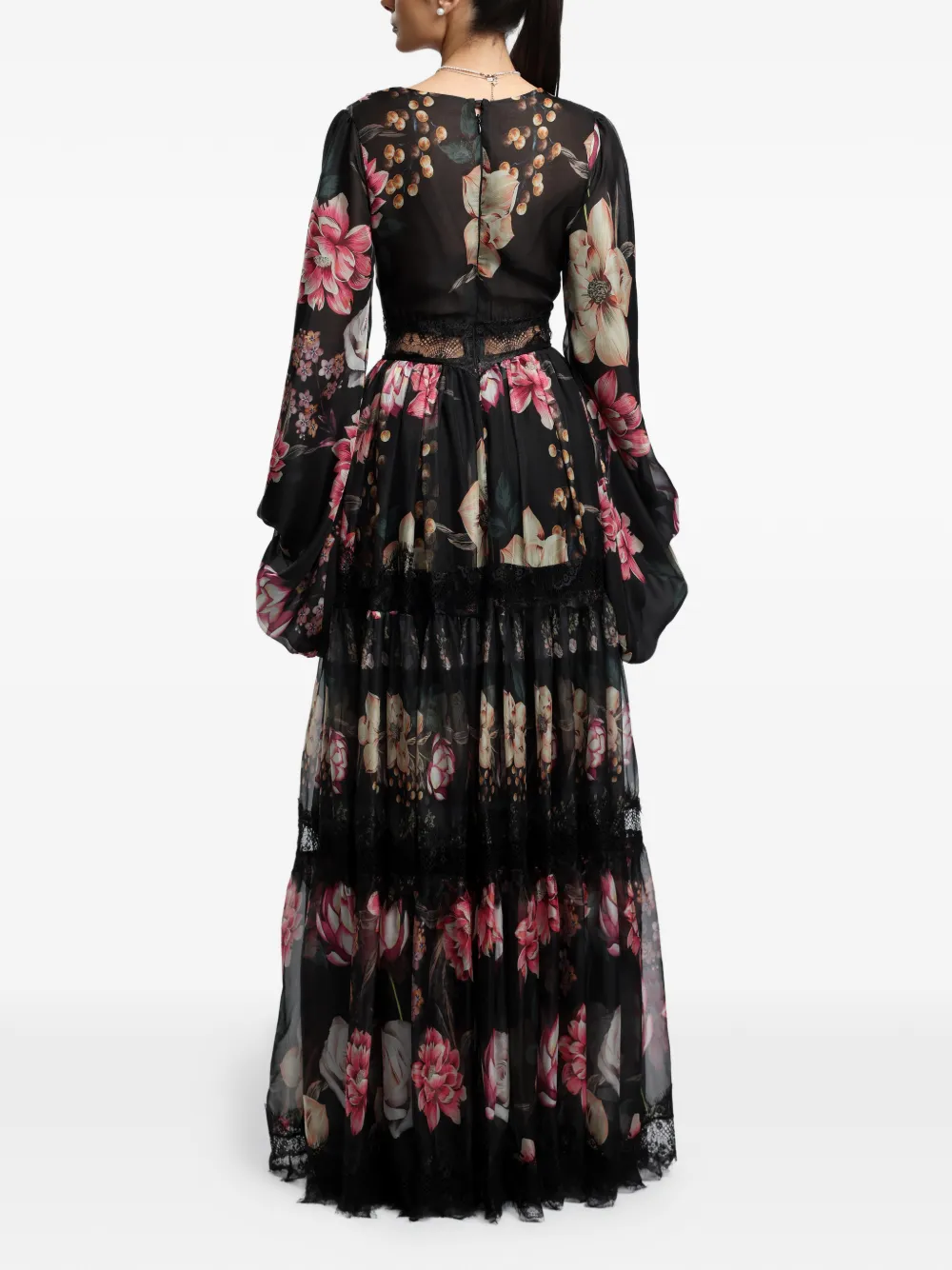MIAU by Clara Rotescu Lopez maxi-jurk met kanten afwerking Zwart