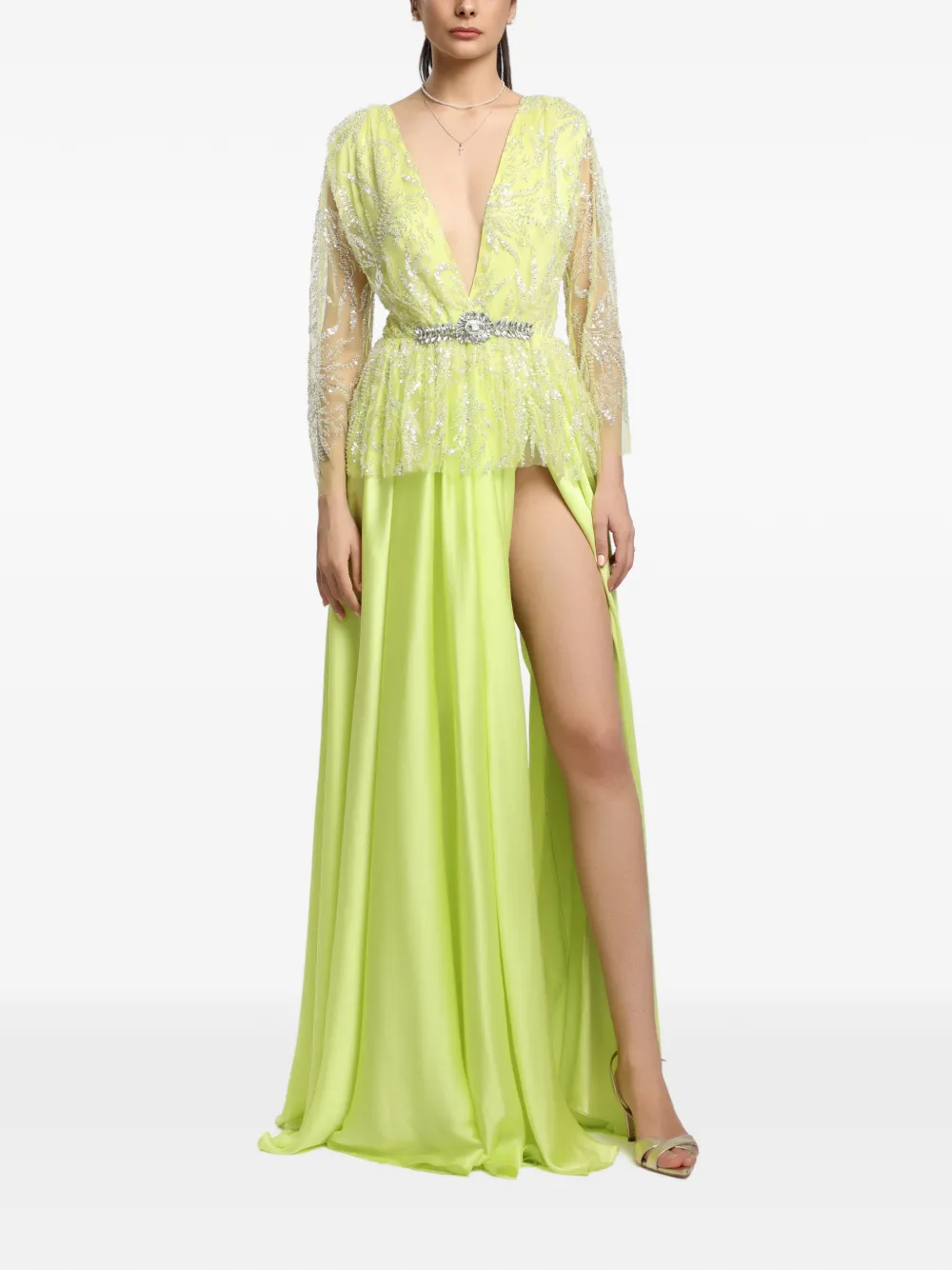 MIAU by Clara Rotescu Portofino crystal-embellished V-neck maxi dress - Giallo