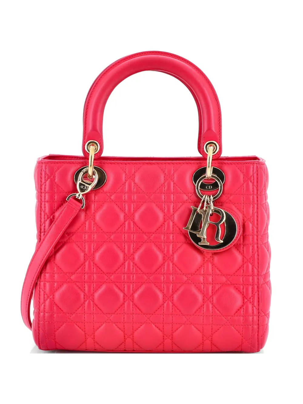 Christian Dior Pre-Owned Borsa a tracolla Lady Dior media in pelle di agnello trapuntata con motivo Cannage - Rosa