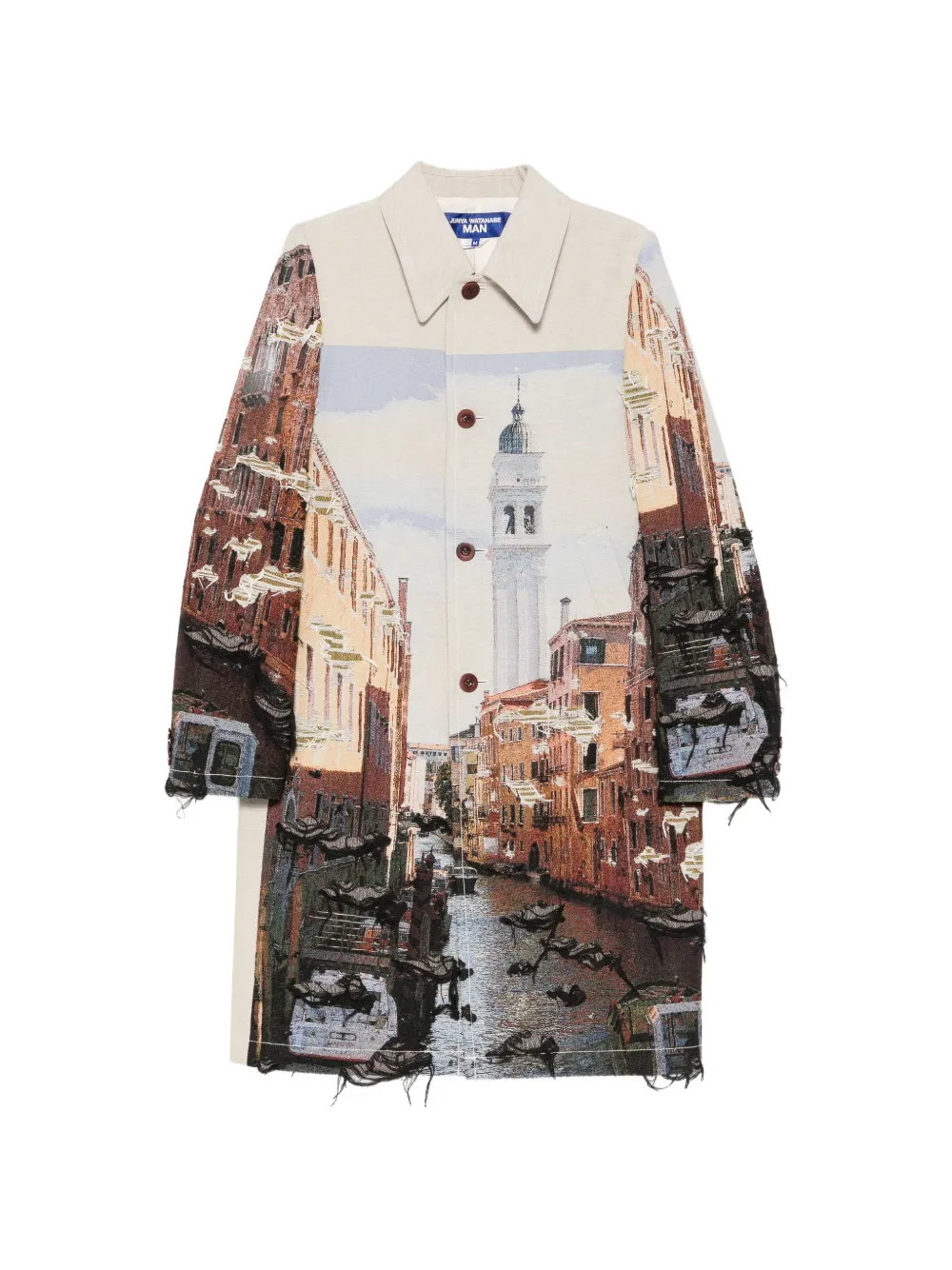 Junya Watanabe MAN tapestry frayed coat - Toni neutri