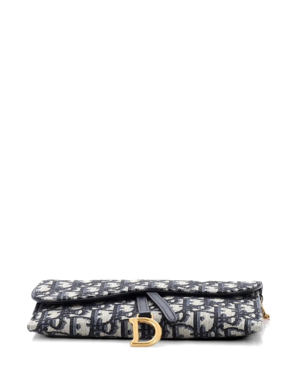 Pre-owned Dior Saddle Chain Wallet Oblique Canvas Crossbody Bag In Blue