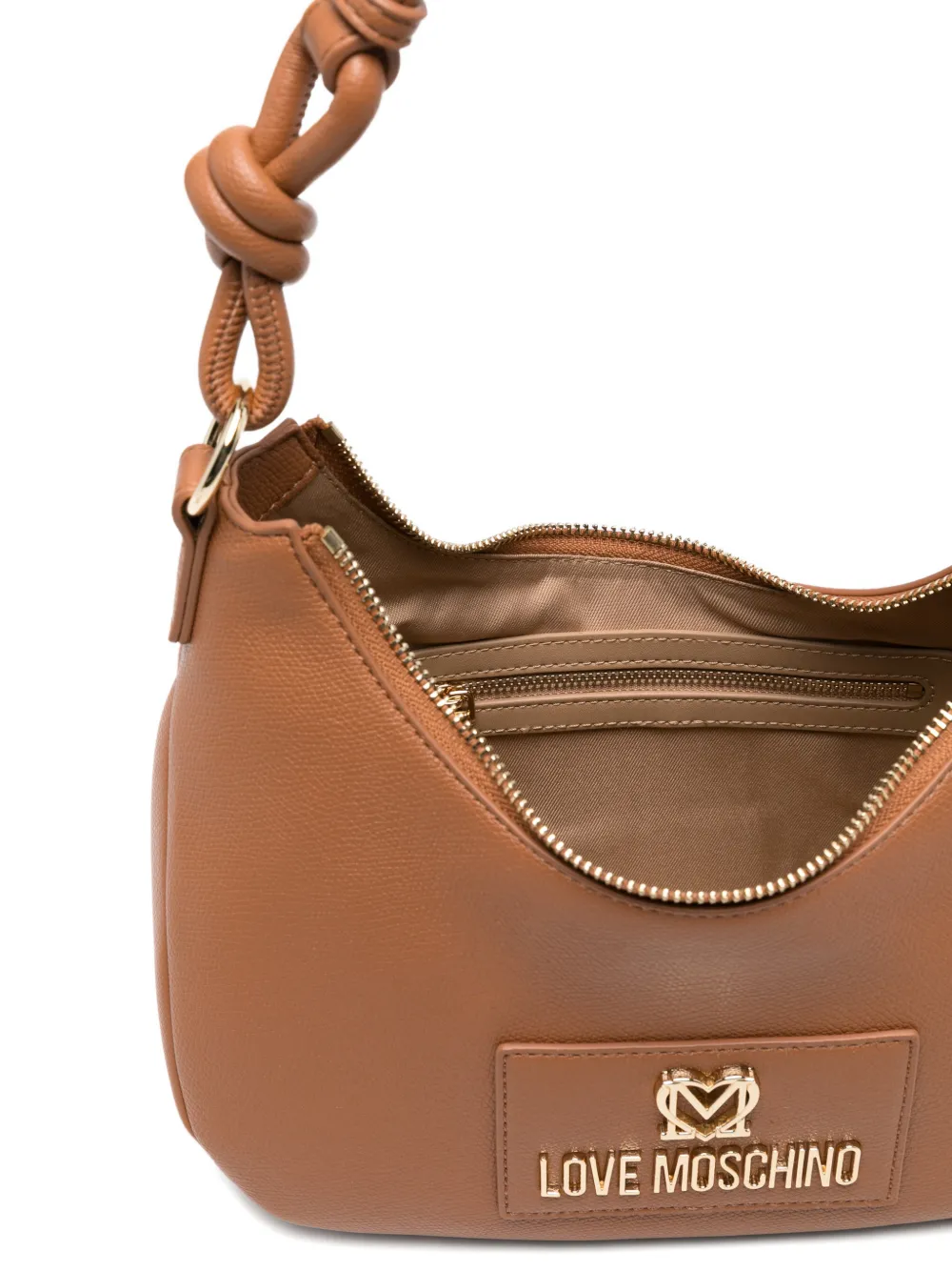 Love Moschino Schoudertas met geknoopt bandje en logoplakkaat Beige