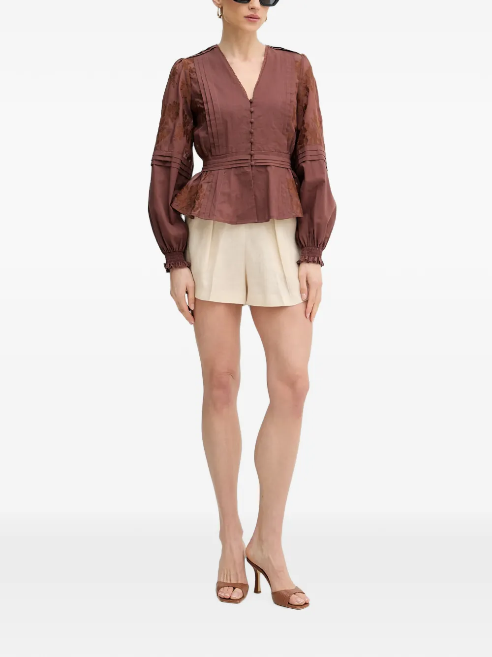 Silvian Heach Blouse met geborduurd pintuckdetail Bruin