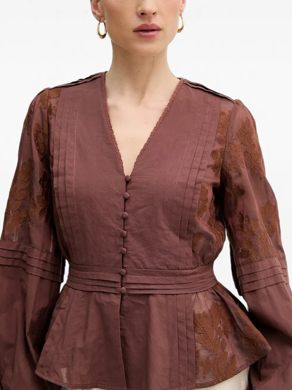 Silvian Heach Blouse met geborduurd pintuckdetail Bruin