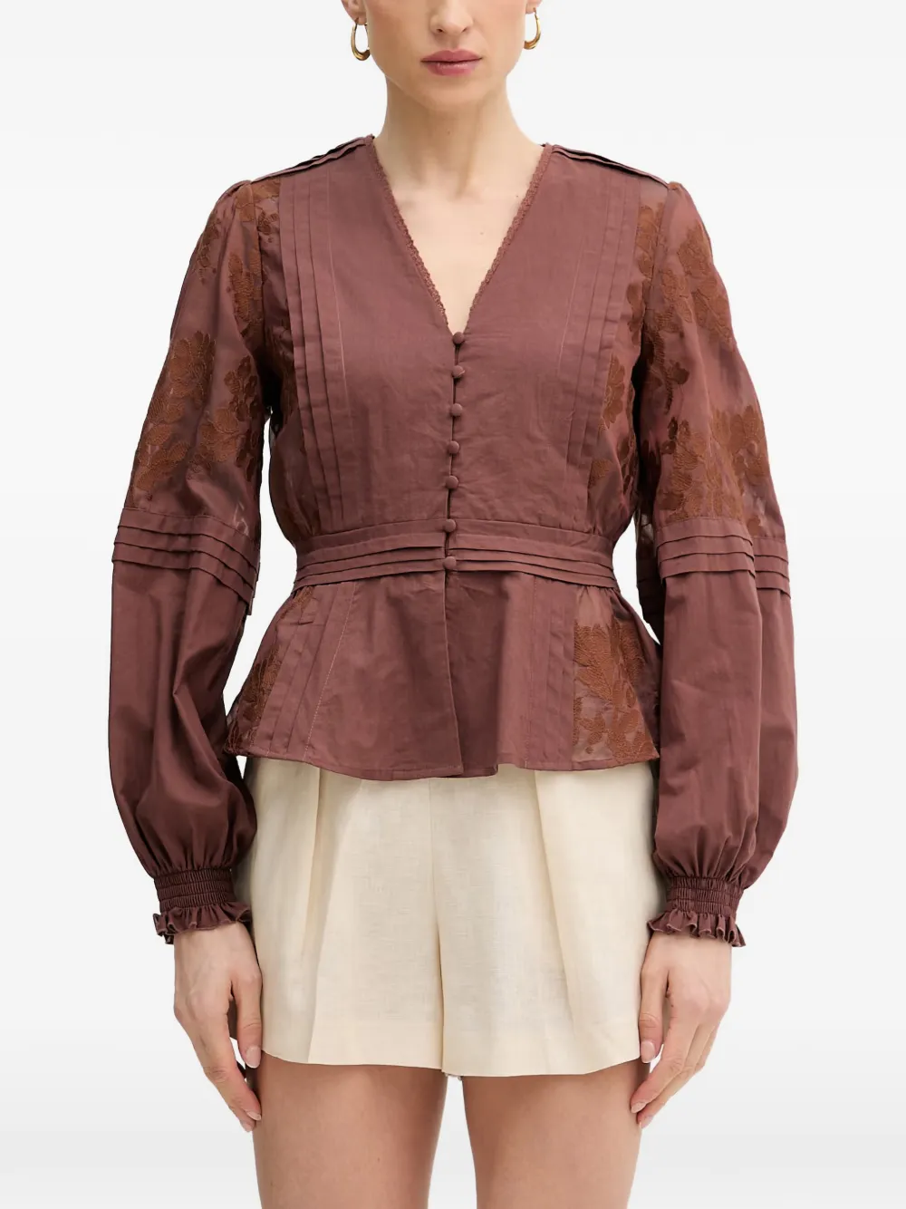 Silvian Heach embroidered pintuck-detail blouse
