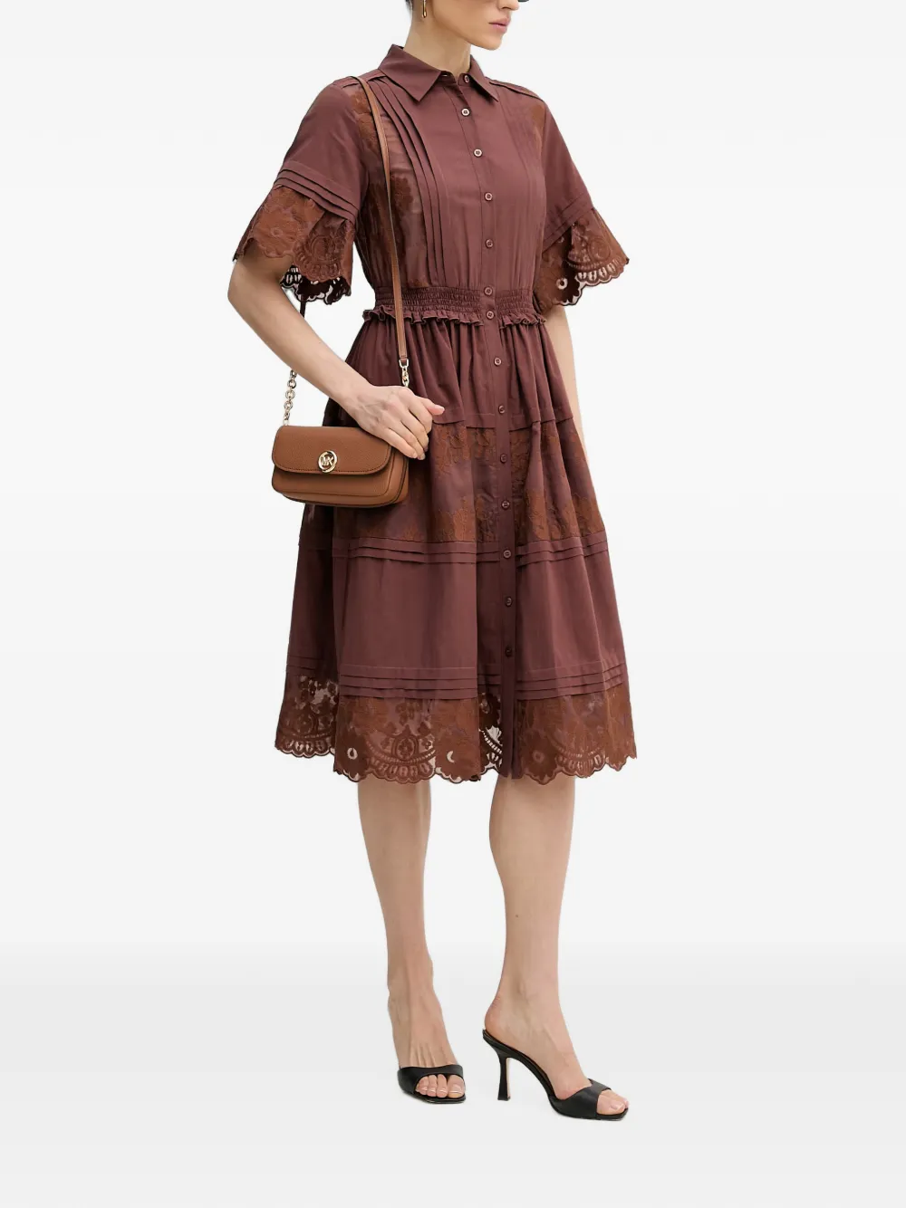 Silvian Heach Fisia lace-panelled pleated midi dress - Marrone