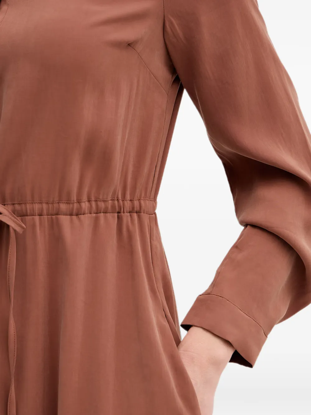 Gaudi Maxi-jurk met trekkoordtaille en lange mouwen Bruin