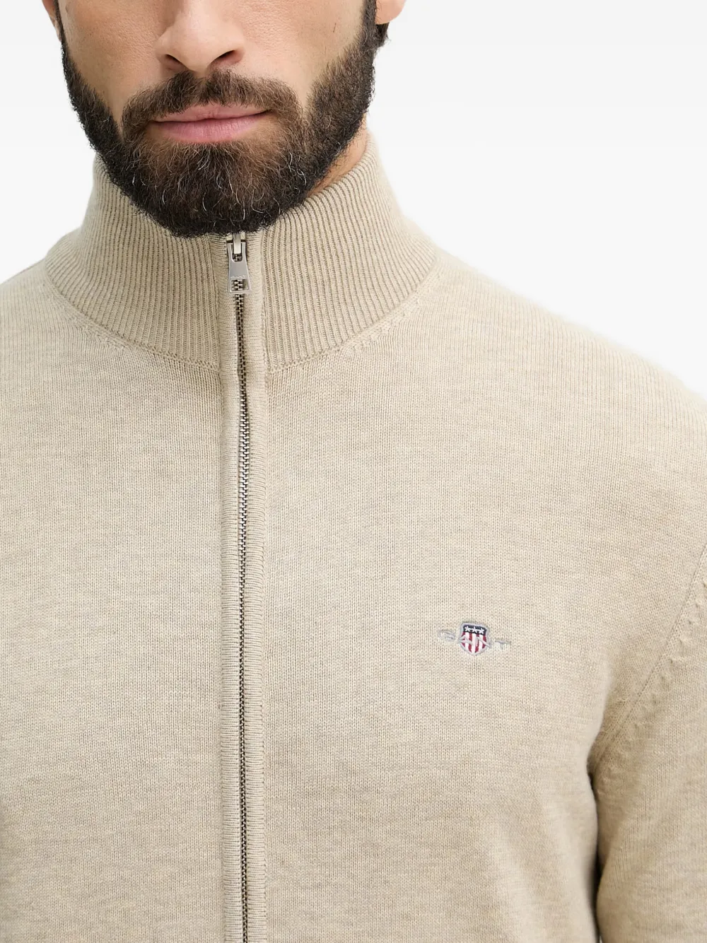 Gant Trui met geborduurd logo en rits Beige
