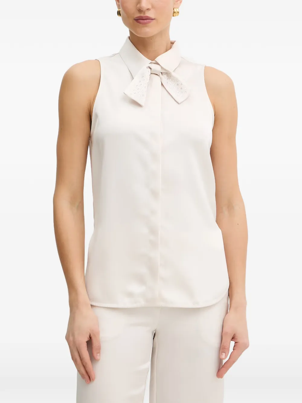 SIMONA CORSELLINI pussy-bow sleeveless blouse - Neutrals