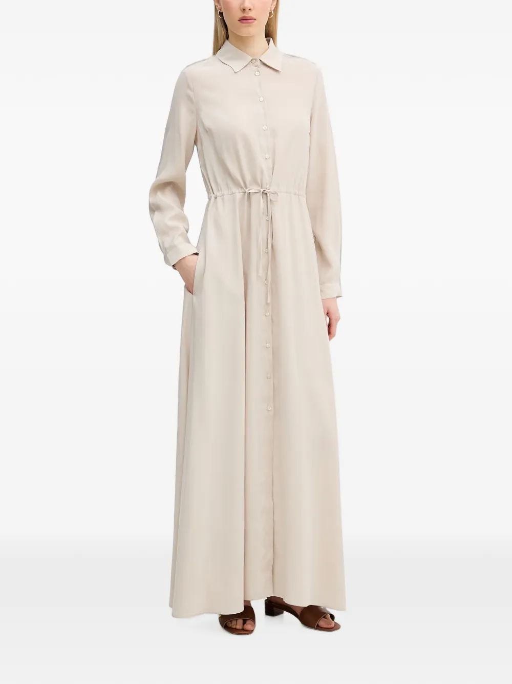 Gaudi drawstring-waist button-up maxi dress - Toni neutri
