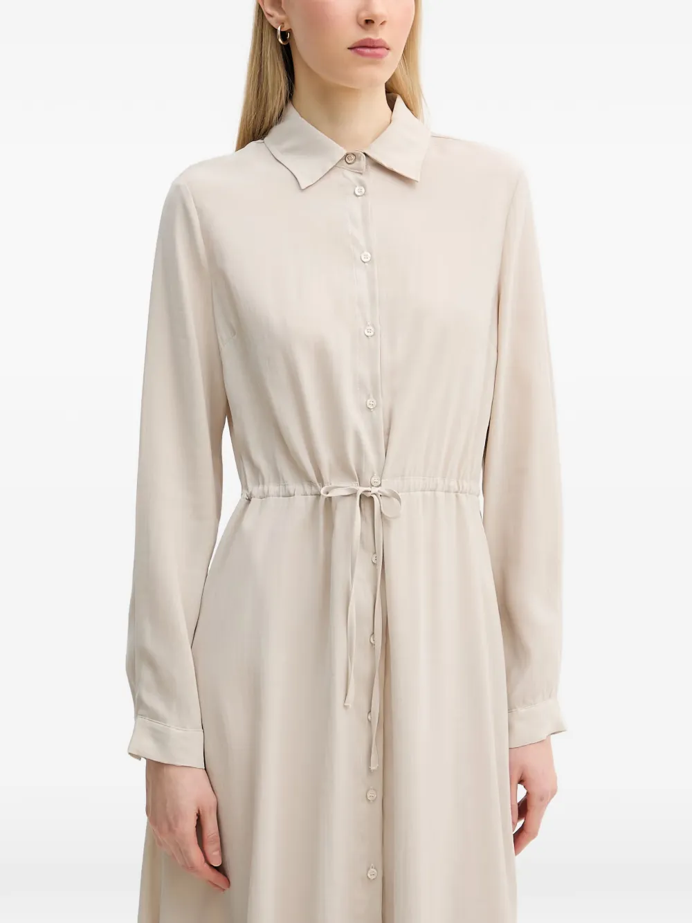 Gaudi Button-up maxi-dress met trekkoordtaille Beige