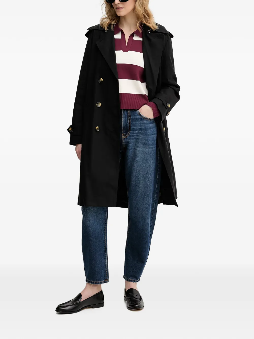 Sisley double-breasted belted trench coat - Nero
