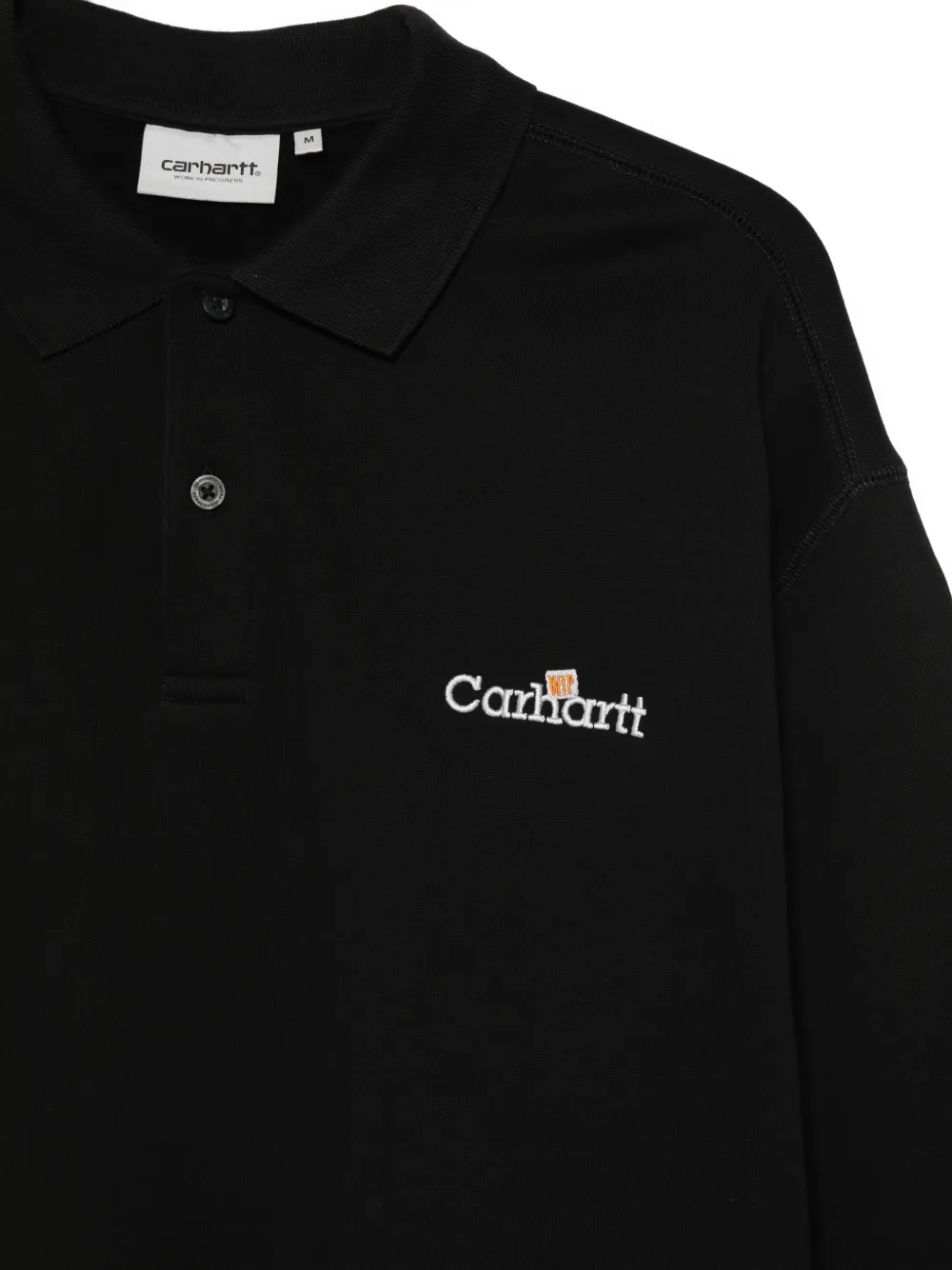 Carhartt WIP Label poloshirt met lange mouwen en geborduurd logo Zwart