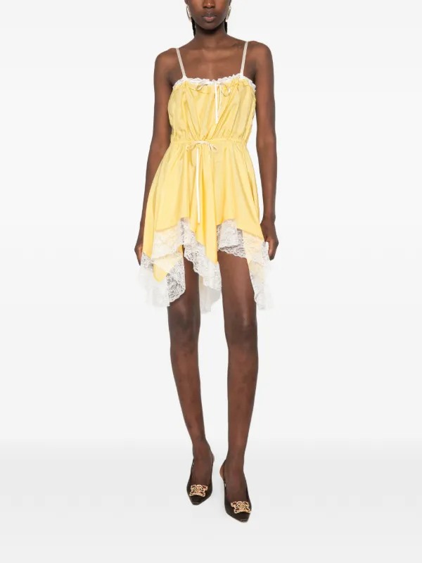 saint laurent lace mini dress Lace-trimmed silk minidress in white - Saint Laurent