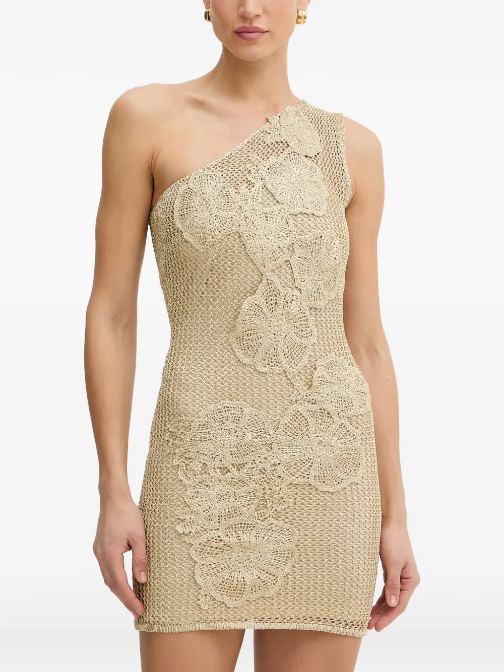 SIMONA CORSELLINI crochet-knit floral-appliqué mini dress - Oro