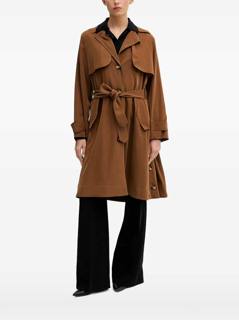 Sisley belted button-down trench coat - Marrone