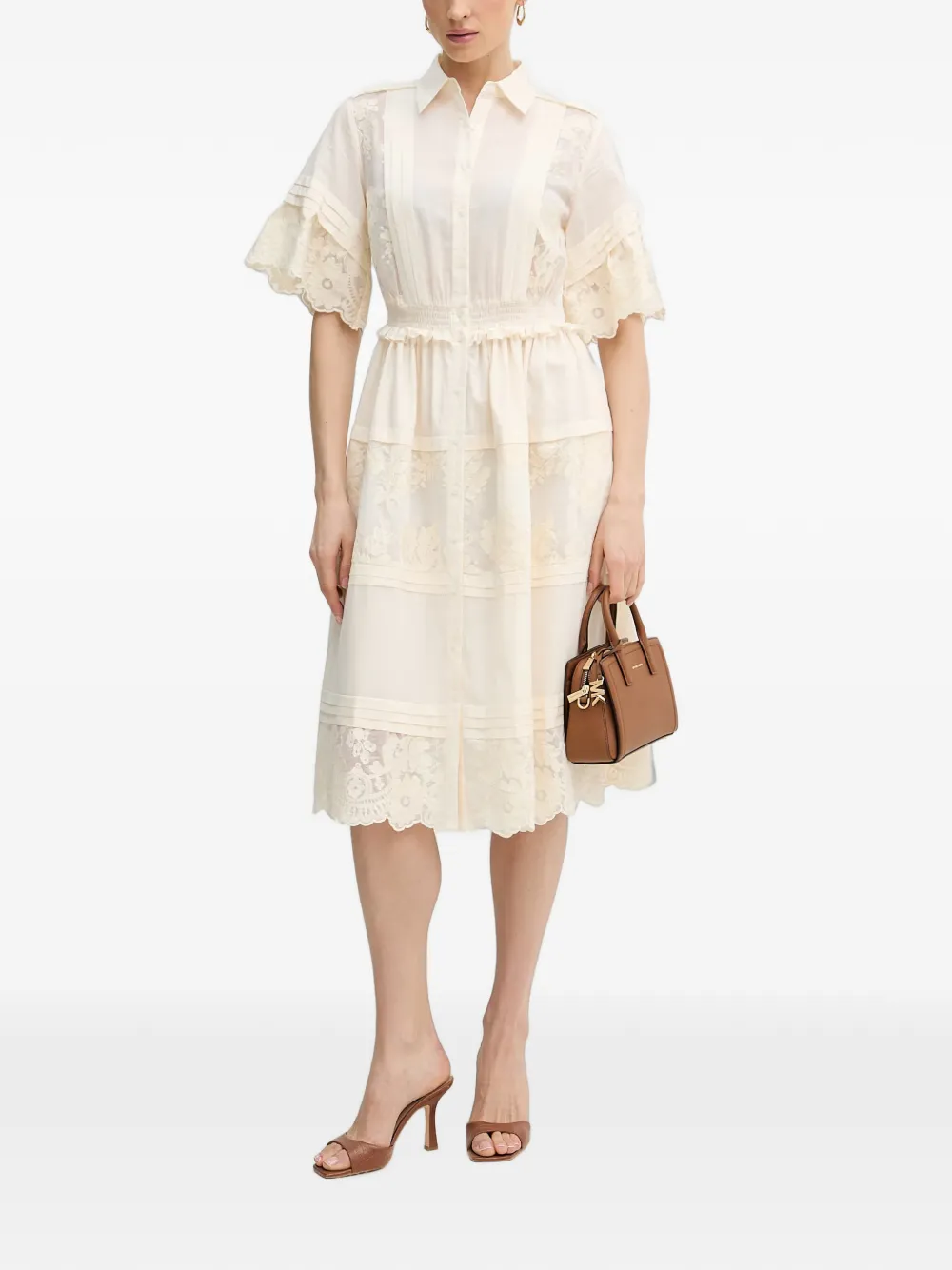 Silvian Heach lace-panelled pleated midi dress · 42